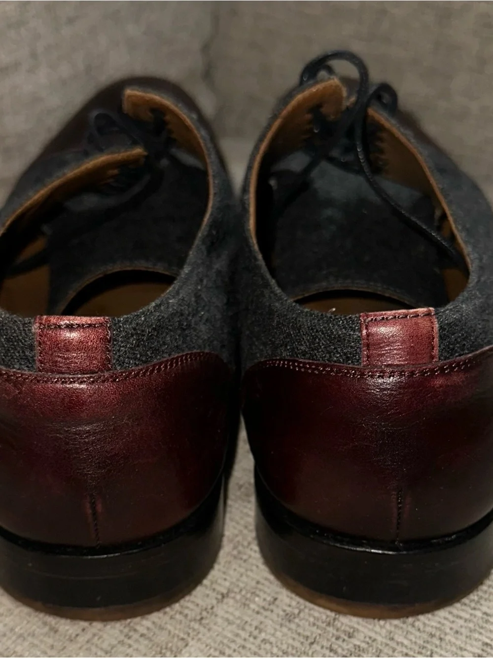 Taft Gray Wool and Burgundy Leather Cap-Toe Oxfords